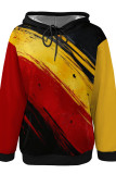 Red Green Casual Print Pocket Patchwork Hooded Tops