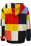 Red Green Casual Print Pocket Patchwork Hooded Tops