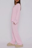 Pink Casual Solid Color Buttons Turndown Collar Long Sleeve Two Pieces