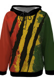 Red Green Casual Print Pocket Patchwork Hooded Tops