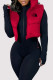 Red Casual Letters Patchwork Zipper Turndown Collar Tops
