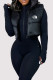 Black Casual Letters Patchwork Zipper Turndown Collar Tops