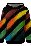 Red Green Casual Print Pocket Patchwork Hooded Tops