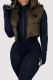 Coffee Casual Letters Patchwork Zipper Turndown Collar Tops