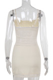 Apricot Sexy Flowers Patchwork Hot Drill U Neck Two Pieces