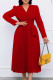 Red Casual Solid Color Patchwork Pleated V Neck Long Dresses