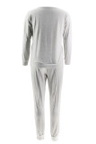 Light Gray Casual Solid Color Pocket Patchwork O Neck Long Sleeve Two Pieces