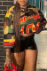 Green Casual Letters Patchwork V Neck T-Shirts