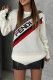 White Casual Letters Patchwork Contrast O Neck Tops