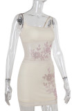 Apricot Sexy Flowers Patchwork Hot Drill U Neck Two Pieces