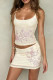 Apricot Sexy Flowers Patchwork Hot Drill U Neck Two Pieces