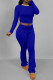 Deep Blue Casual Gradient Patchwork O Neck Long Sleeve Two Pieces