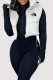 White Casual Letters Patchwork Zipper Turndown Collar Tops
