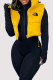 Yellow Casual Letters Patchwork Zipper Turndown Collar Tops