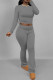 Dark Gray Casual Gradient Patchwork O Neck Long Sleeve Two Pieces