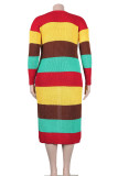 Red Casual Colorblock Pocket Patchwork Cardigan Collar Outerwear