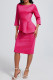 Rose Red Elegant Solid Color Patchwork Slit Zipper O Neck Wrapped Skirt Dresses