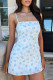 White Sexy Print Patchwork Backless Bow Decor Spaghetti Strap Sling Dresses