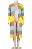 Red Casual Colorblock Pocket Patchwork Cardigan Collar Outerwear