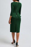 Black Elegant Solid Color Patchwork Slit Zipper O Neck Wrapped Skirt Dresses