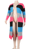 Red Casual Colorblock Pocket Patchwork Cardigan Collar Outerwear