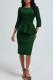 Ink Green Elegant Solid Color Patchwork Slit Zipper O Neck Wrapped Skirt Dresses