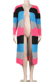 Red Casual Colorblock Pocket Patchwork Cardigan Collar Outerwear