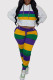 White Casual Colorblock Draw String Patchwork Hooded Long Sleeve Two Pieces