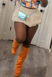 Light Blue Casual Solid Color Patchwork Loose Mid Waist Speaker Patchwork Bottoms