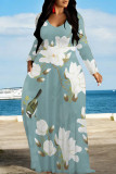 Black Green Elegant Floral Print Tie Dye Pocket Contrast V Neck Printed Dresses