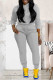 Grey Casual Solid Color Draw String Pocket Patchwork Hooded Long Sleeve Two Pieces