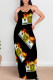 Black Sexy Graffiti Print Letters Contrast V Neck Printed Dresses