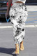 Black And White Casual Street Stripe Letters Faux Denim Print Contrast Skinny High Waist Full Print Bottoms