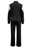 Blue Casual Pocket Patchwork Zipper Contrast Zipper Collar Long Sleeve Two Pieces