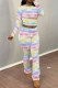 White Casual Print Patchwork O Neck Long Sleeve Two Pieces