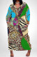 Leopard Print Casual Snakeskin Print Leopard Pocket Contrast V Neck Printed Plus Size Dresses