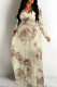Apricot Elegant Floral Print Pocket Contrast V Neck Printed Dresses