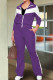 Purple Casual Pocket Patchwork Zipper Contrast Zipper Collar Long Sleeve Two Pieces