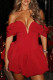 Red Sexy Solid Color Patchwork Backless Off Shoulder Ball Gown Dresses
