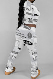 Brown Casual Street Tie Dye Letters Chain print Contrast O Neck Long Sleeve Two Pieces