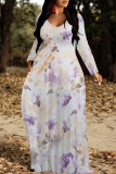 Black Green Elegant Floral Print Tie Dye Pocket Contrast V Neck Printed Dresses
