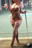 Leopard Print Sexy Leopard Print Patchwork Backless Spaghetti Strap Skinny Bodysuits