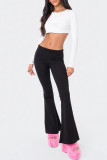 Black Casual Solid Color Patchwork Boot Cut Mid Waist Speaker Patchwork Bottoms