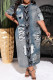 Medium Blue Casual Street Faux Denim Print Pocket O Neck Printed Plus Size Dresses