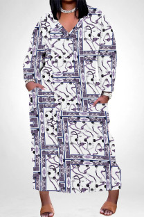 White Casual Snakeskin Print Leopard Pocket Contrast V Neck Printed Plus Size Dresses