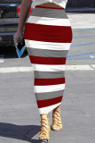 Red Casual Stripe Patchwork Regular Mid Waist Full Print Bottoms