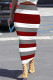 Burgundy Casual Stripe Patchwork Regular Mid Waist Full Print Bottoms