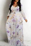 Black Green Elegant Floral Print Tie Dye Pocket Contrast V Neck Printed Dresses