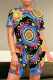 Blue Casual Street Animal Print Gradient Color Letters Contrast O Neck Short Sleeve Two Pieces