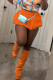 Tangerine Red Casual Solid Color Patchwork Loose Mid Waist Speaker Patchwork Bottoms